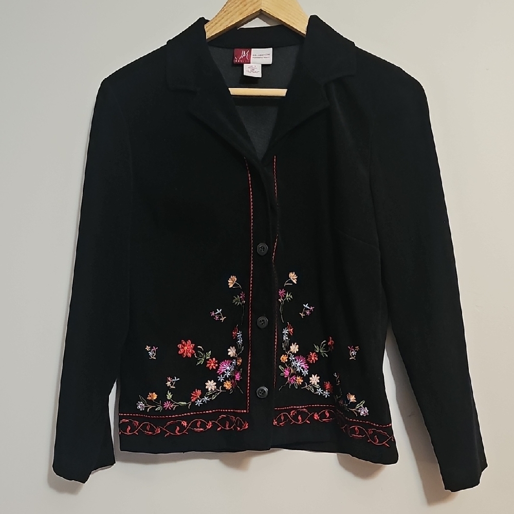 JM Collection Black Blazer with Floral Embroidery Size 10P